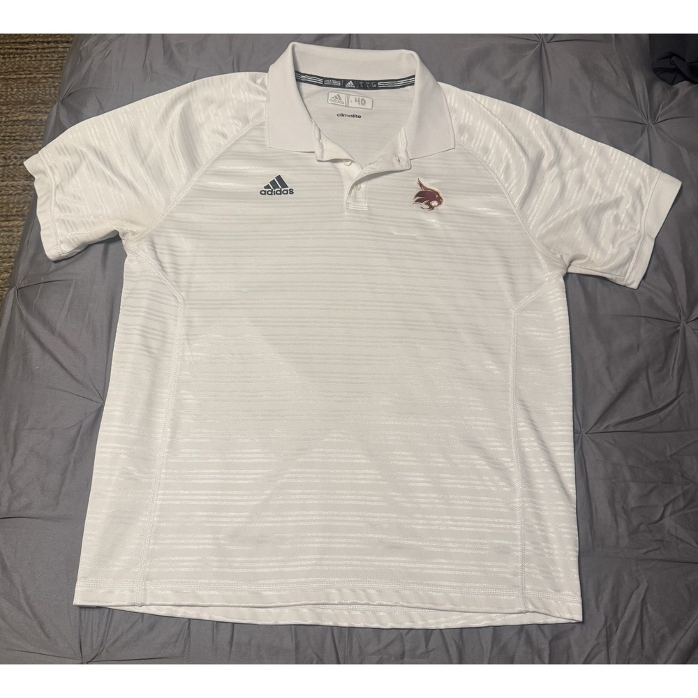 adidas Climalite Men's L White Texas State Bobcats Polo Short Sleeve Team Issued
